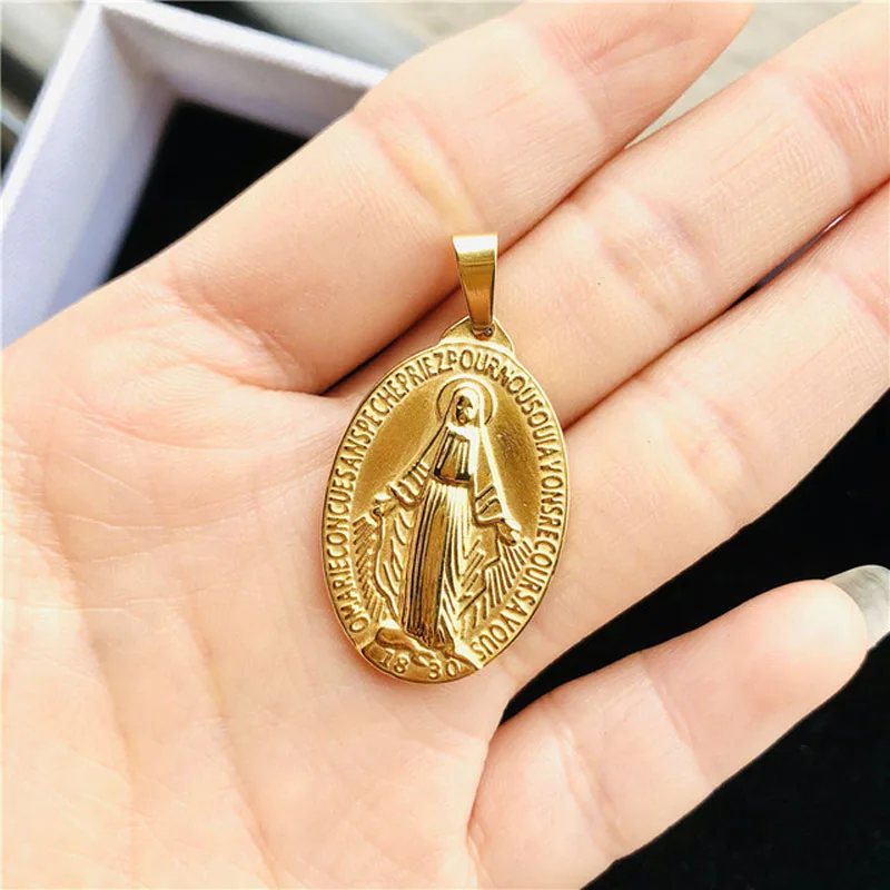 Vintage Golden Medalla Virgin Mary Pendant Charm For DIY Making Necklace Metal Cross Medallion Virgin Mary For Making Jewelry 20