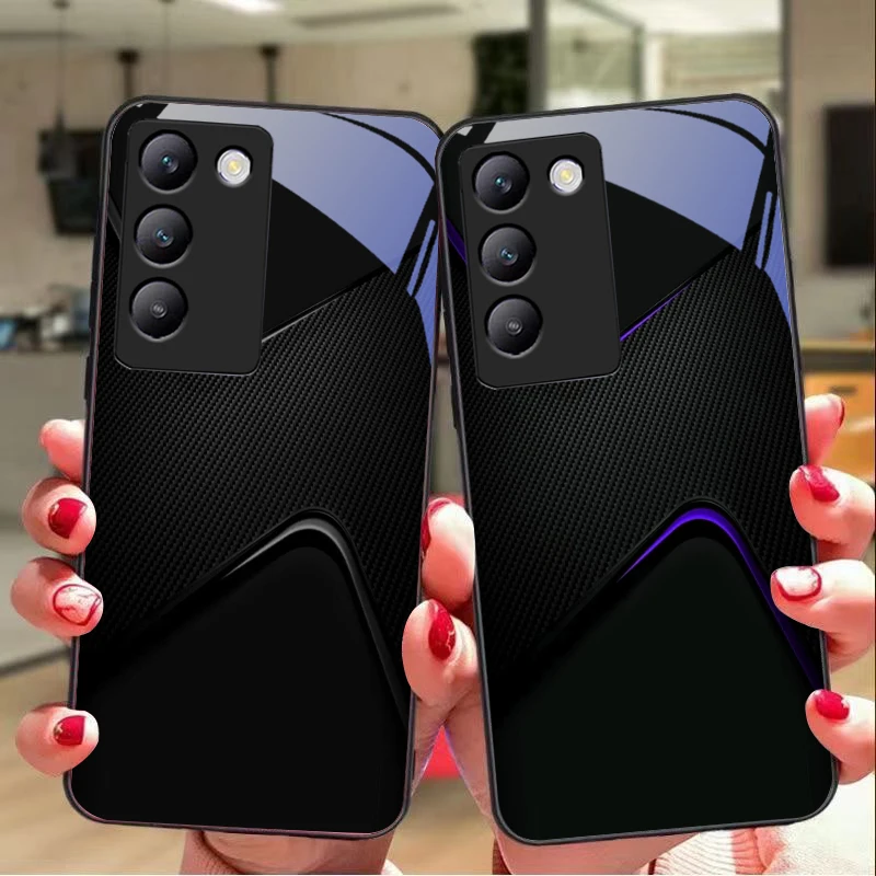 Simple and large For Y72 33S 11 03 36 96 Lite 35 16 Iqoo 12 V40 SE 5G 29 40 21 30 X80 Pro Vivo Tempered glass phone case black