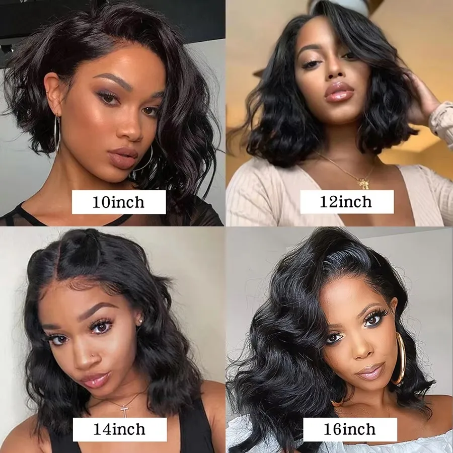 Brazylijska Body Wave Short Bob Wigs Loose Bouncy Curly Human Hair Wig Wavy Side Part Bob Wigs For Women Perruque Cheveux Humain