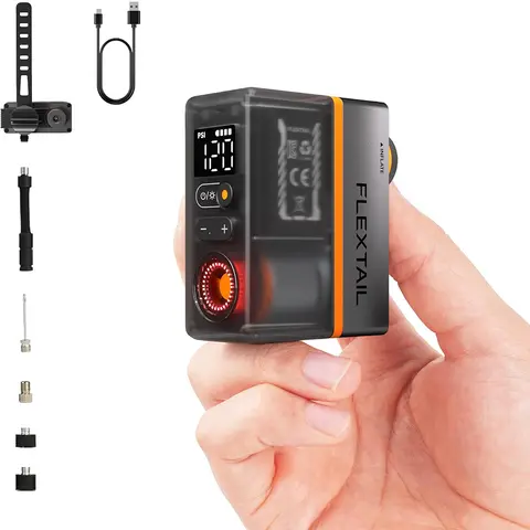 플렉스타일 타이니 타이어 펌프 - 130PSI 전기 타이어 펌프, 자전거, 오토바이 및 스포츠 공용 테일라이트 포함 자전거 인플레이터
