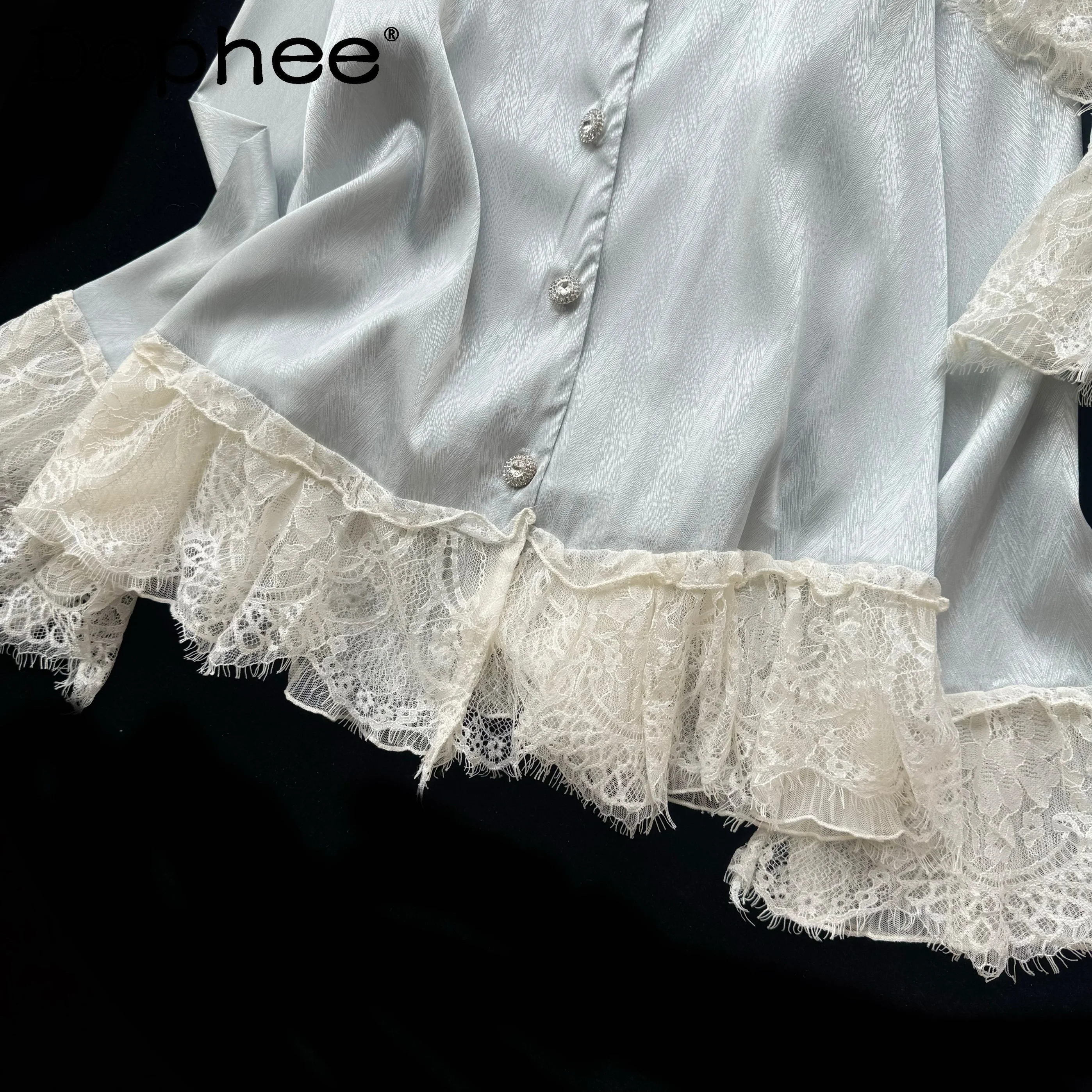 French High-end Elegant Lady Lace Long-sleeved Ice Silk Pajamas Casual Comfortable Cool Outdoor Loungewear Set