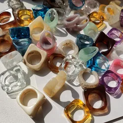 20/36/50Pcs/Lot New Vintage Transparent Colorful Acrylic Resin Rings Set Korea Fashion Geometric Aesthetic Jewelry Accessories