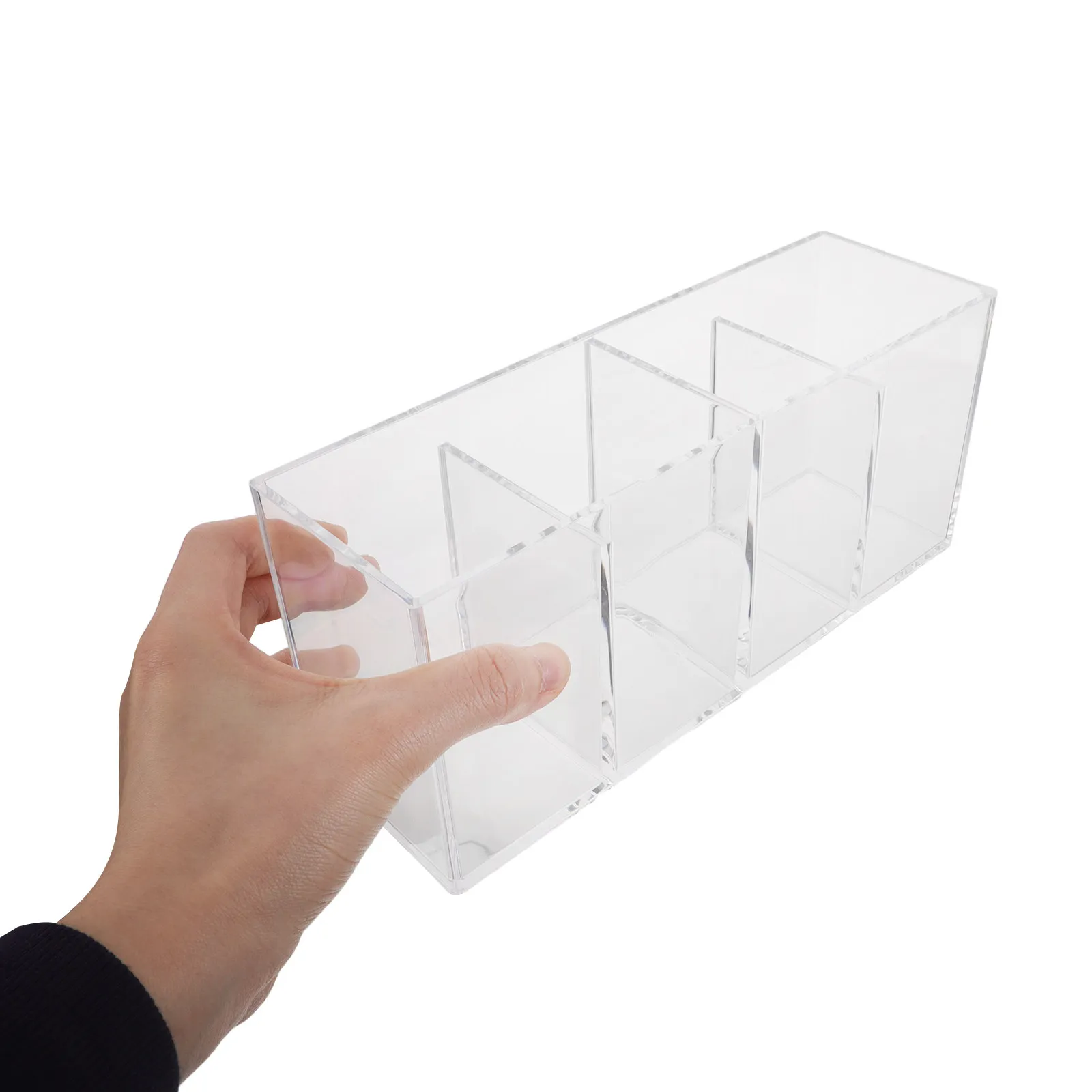 Acrylic Pen Holder 4 Compartments Transparent Desk Organizer Clear Pencil Storage Box Multipurpose Stationery Utensil Holder