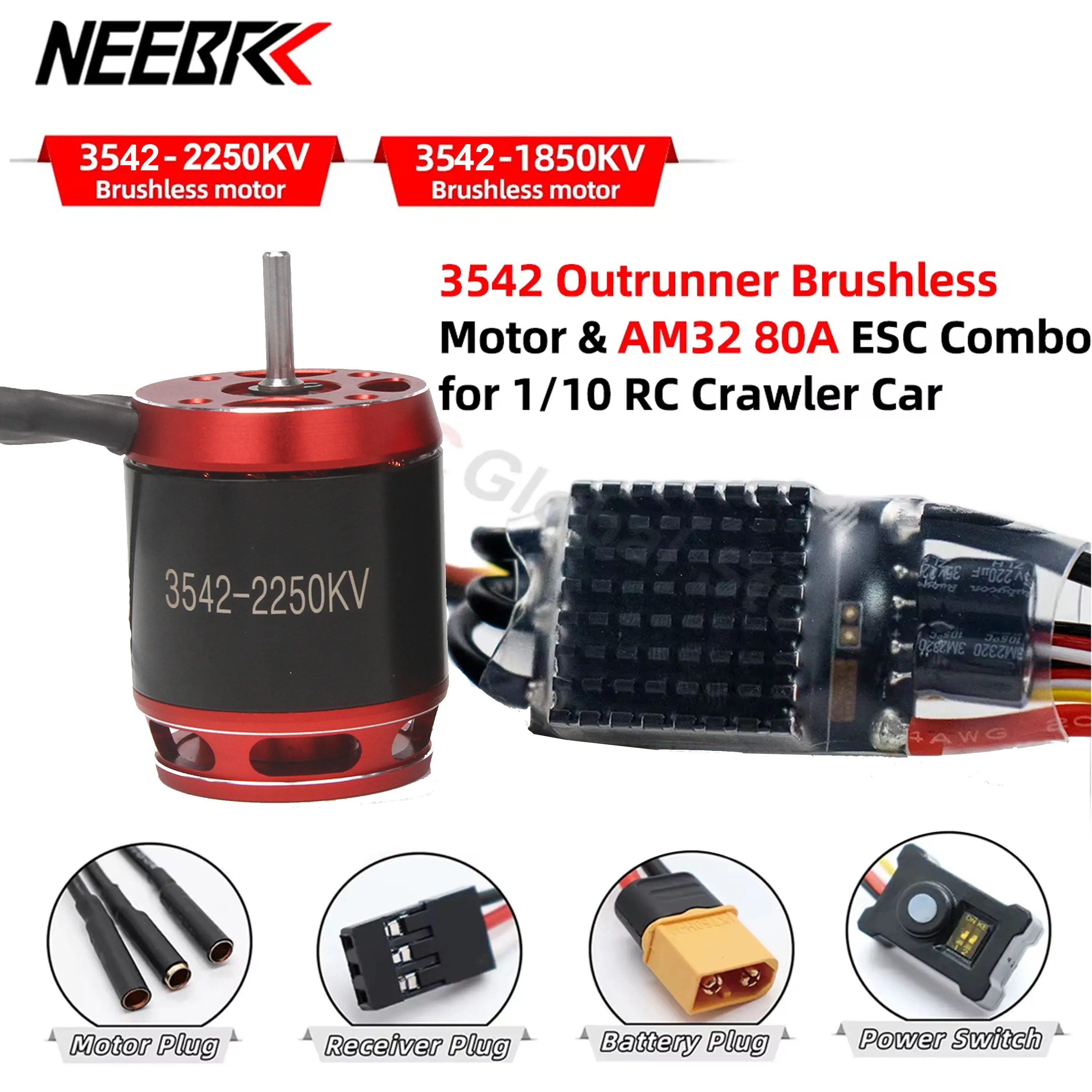 

NEEBRC AM32 Programming ESC Waterproof 3542 Outrunner Brushless Motor 2-6S for RC Crawler Car Axial Traxxas SCX10 TRX4 TRX6