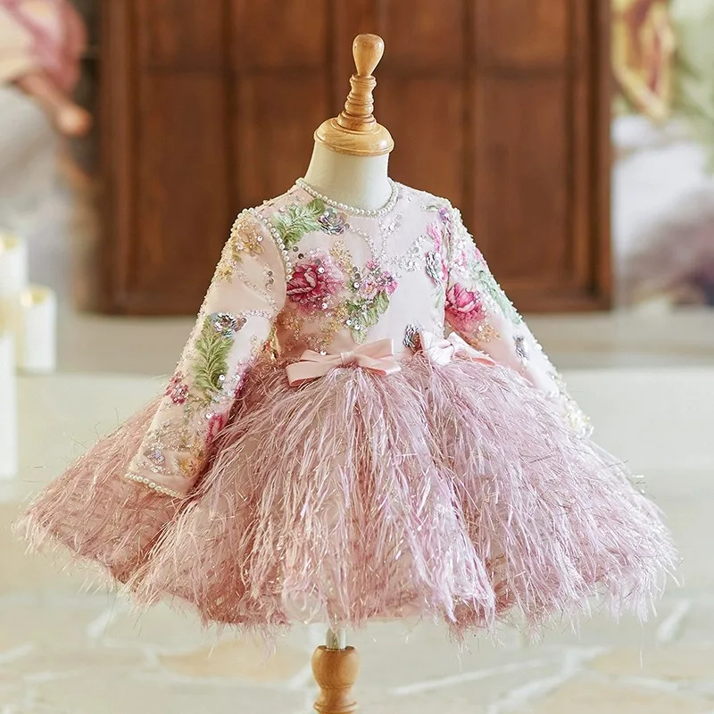 

Children's Performance Dress Light Luxury Niche Pink Princess Dress Birthday Piano Performance Little Host Performance Dress Sum