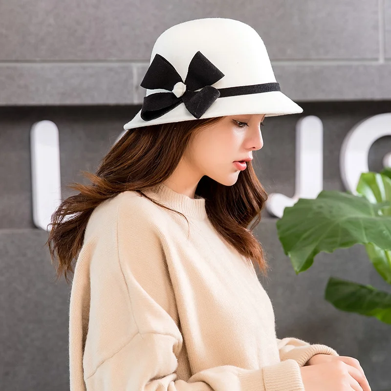 K-stylewoolenelegance Dome Fisherman Hat Female Elegantretrofall And Winter Fashion Basin Hat Elegance Flower Small Gift Hat