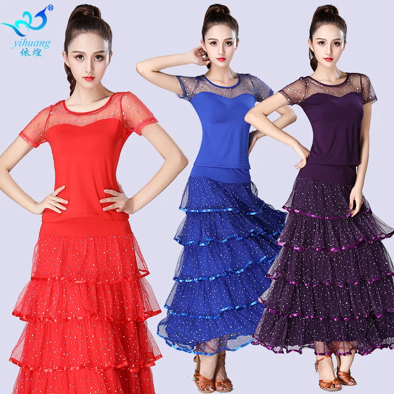 

1set/lot woman fashion ballroom dance costumes lady sequin top and sequin skirt