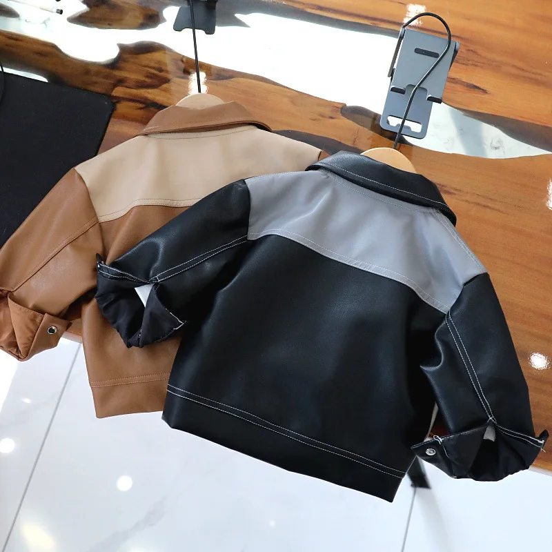 Boy's leather jacket for children spring-autumn Korean-style top coat for 1-5year baby Boy Fashion jacket children baseball outf