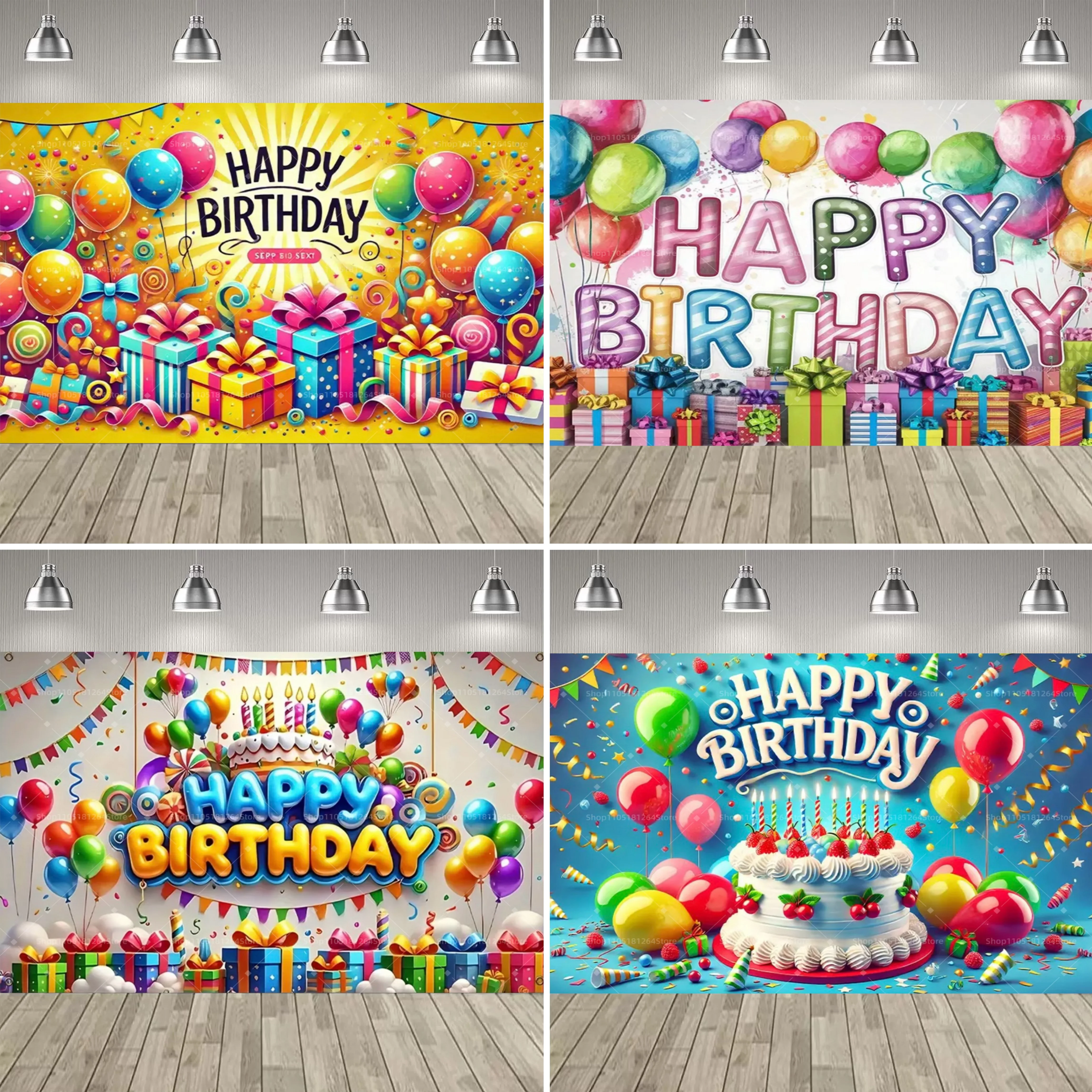 3D Alles Gute zum Geburtstag Thema Party Dekoration Hintergrund Ballon Kuchen Geschenk Buntes Papier Schrott Party Dekoration Banner Party Supplies