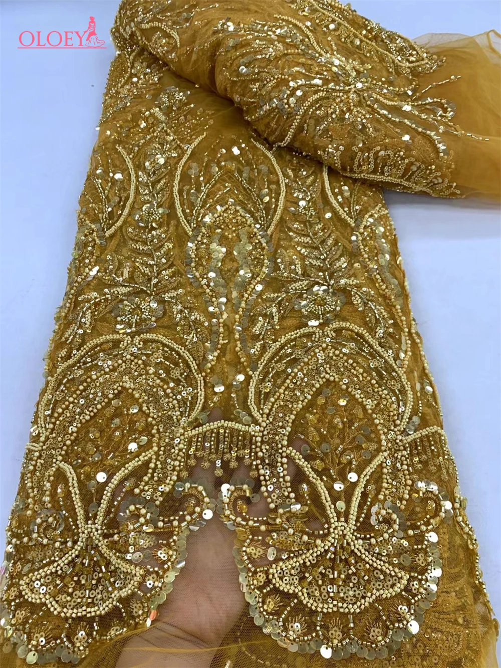 High-End Luxury French Embroidery Heavy Groom Lace Fabric Fashion African Nigerian With Sequin  Fabric For  Luxury Evening Dress