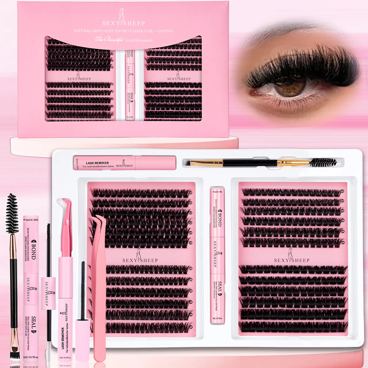 DIY Wimpernverlängerungen D-Curl Cluster-Wimpern mit Kleber und Pinzette, anfängerfreundlich, langlebig, Festivalgeschenk – Detail 1