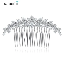 LUOTEEMI Flower Cubic Zirconia Haircomb Vintage Style Elegant Women CZ Bride Wedding Hair Accessories Engagement Ceremony Gift