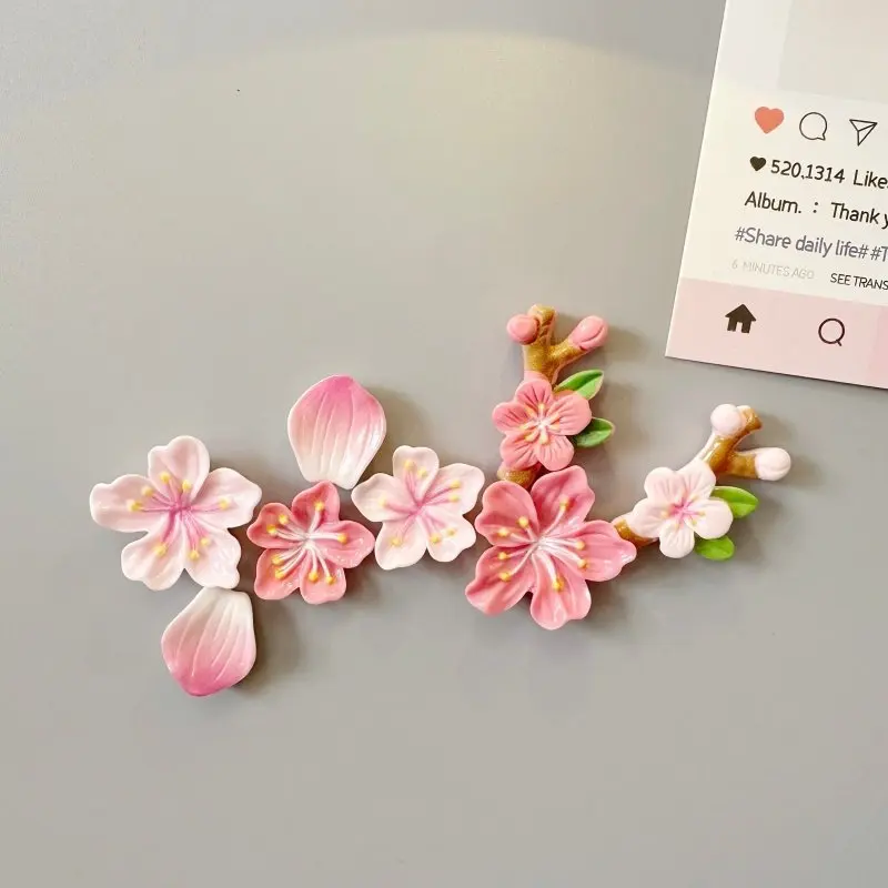 3d Sakura Cherry Blossom Fridge Magnets Set, Pink Flower Resin Refrigerator Magnets, Kawaii Floral Magnetic Stickers For Kitchen