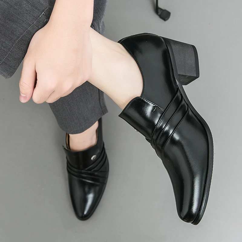 جديد النمط الصيني البريطاني أحذية عالية الكعب مع نصائح مدببة عادية وسيم العصرية الأعمال الزفاف مأدبة الكوبية حذاء رجالي #5