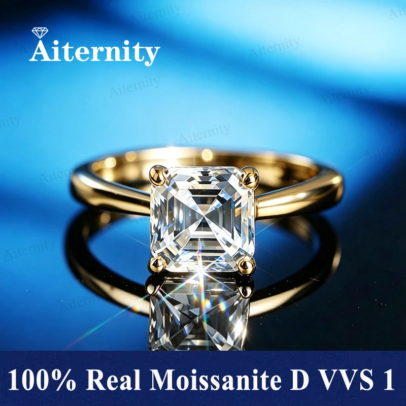 Adjustable Asche Cut Ring Comes with GRA Certificate 1CT Moissanite Passes Diamond Tester S925 Sterling Silver Sparkling Ring