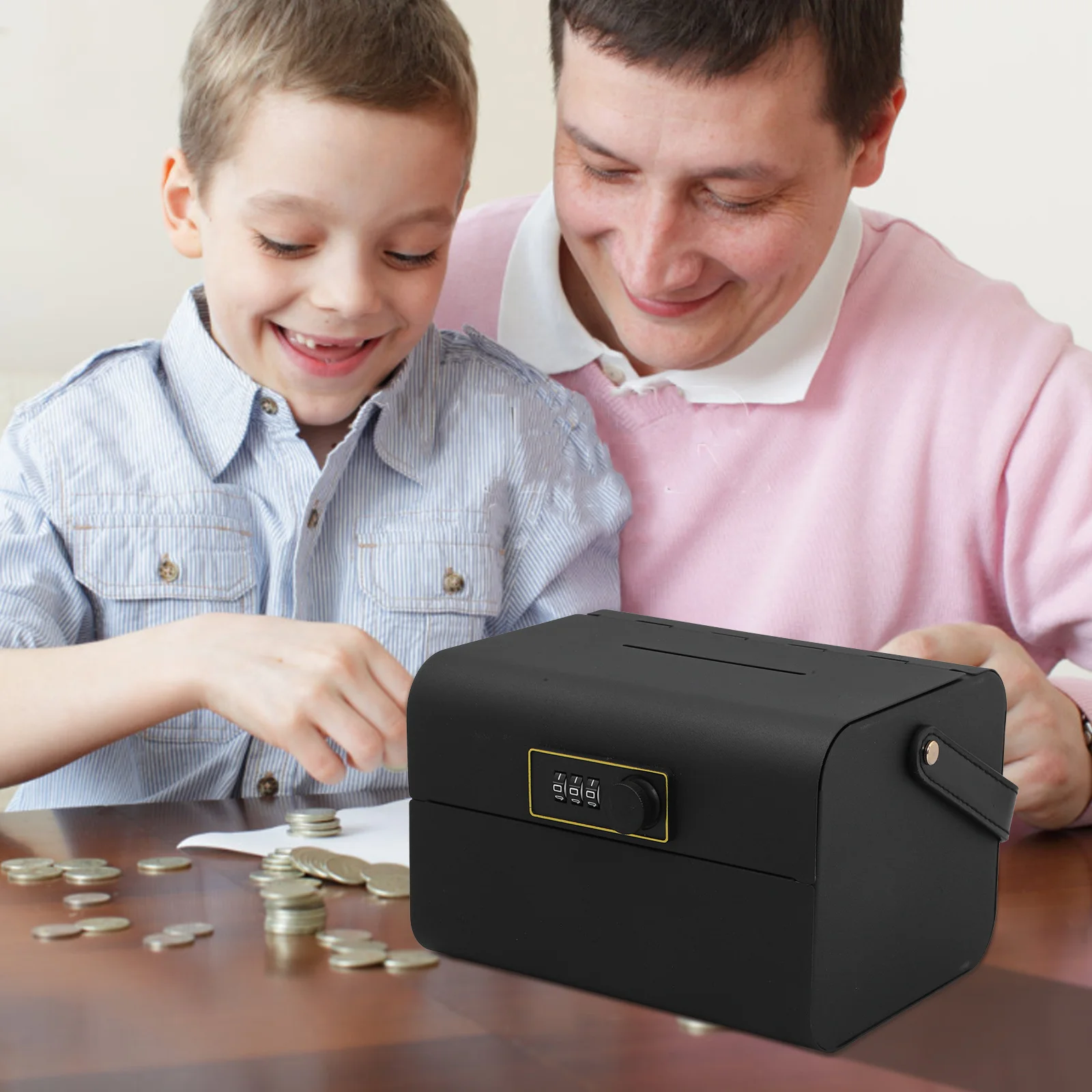 Handheld Password Savings Bank Kids Metal Money Box Solid Color Coin Jar Combination Lock Secure Cash Storage Case