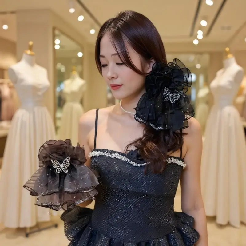 Large Bow Mesh Hairpin Temperament Elegant Women Hair Claw Princess Headdress Fashion Light Luxury Grab Clip Hair Accessories