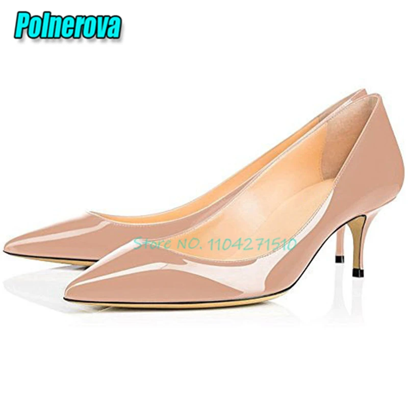 

Однотонные туфли-лодочки из лакированной кожи на каблуке «котенок», новые летние пикантные туфли на среднем каблуке с острым носком, элегантные женские вечерние модельные туфли на заказ