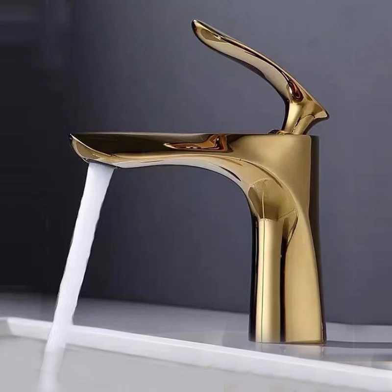 

Hot&Cold Mixer Tap WashBasin Faucet Nordic Toilet Countertop Taps Gold Color Single Handle Bathroom Faucets Deck Mounted