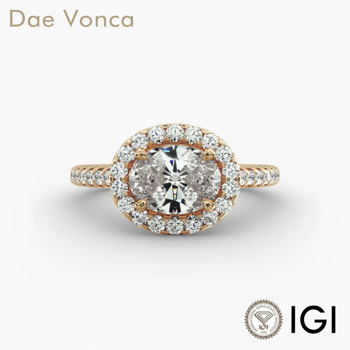 

East West Halo Engagement Ring 1.0-2.0ct Oval Cut Lab Grown Diamond With IGI Certificate Pave Accents 9K/14K/18K Yellow Gold