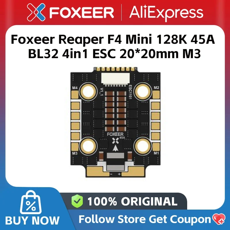 Foxeer Reaper Mini 128K 45A F4 BLHELI32 4in1 Brushless ESC 20X20mm 3-6S for RC FPV Racing Freestyle Drone