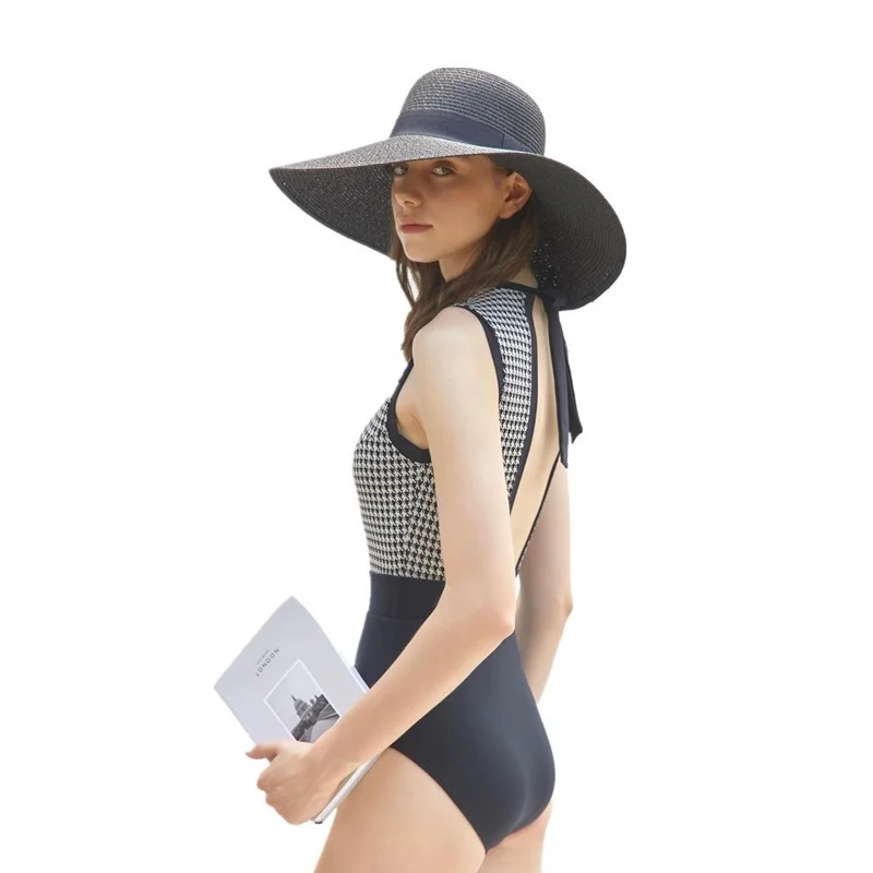 2021ชุดว่ายน้ำใหม่ One-Piece หญิงญี่ปุ่นและสไตล์เกาหลี Houndstooth เซ็กซี่ Backless High เอว Slim ชุดว่ายน้ำ Hot Spring