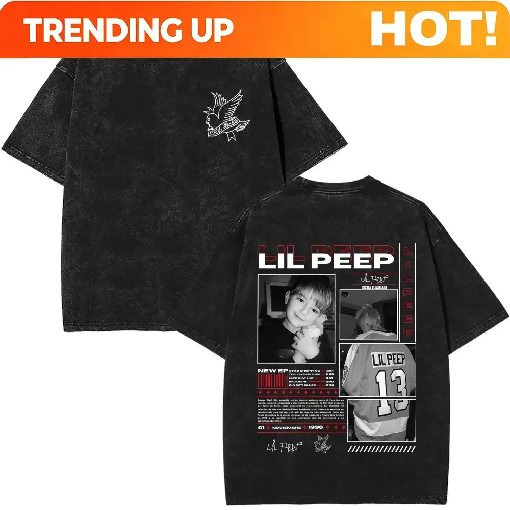 Customization Shirt Rapper Lil Peep Angels Protect Me Vintage Washed T Shirts Skull Graphic T-shirts Men's Women Fashion Hip Hop