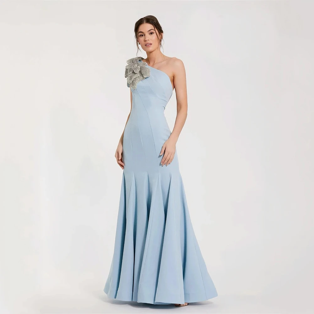 

Customized Formal Jersey Flower Beading Rhinestone Pleat A-line One-shoulder Long Dresses Bespoke Occasion Dresses Elegant Retro