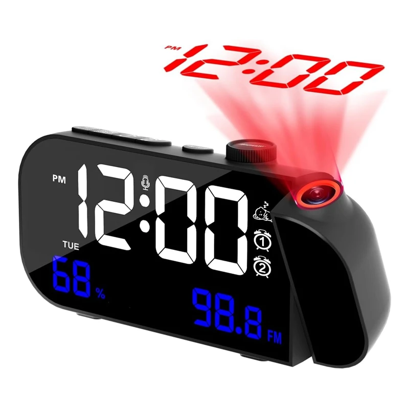 

1 PCS Projection Alarm Clock Digital Clock 17X8.5Cm With 180° Rotatable Projector And Infinitely Brightness Dimmer And Voice