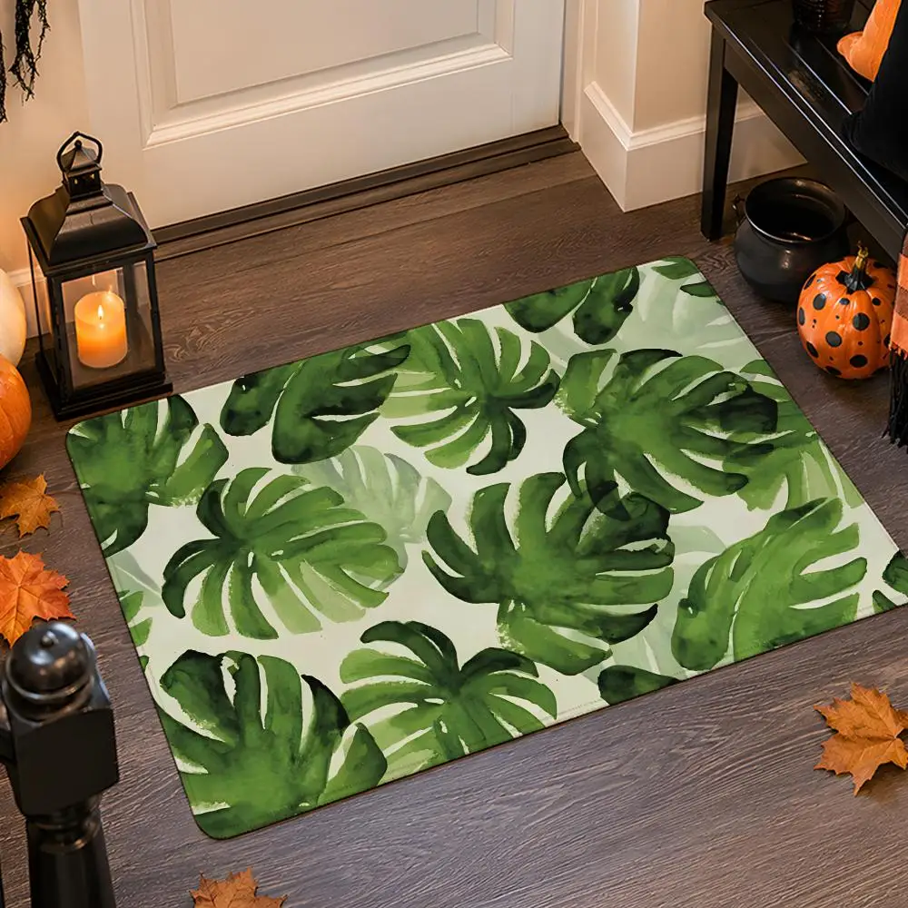 Bohemian Psychedelic Weed Leaf Floor Mat Flannel Rug Non Slip Absorbent Soft Washable For Entryway Bathroom Kitchen Decor