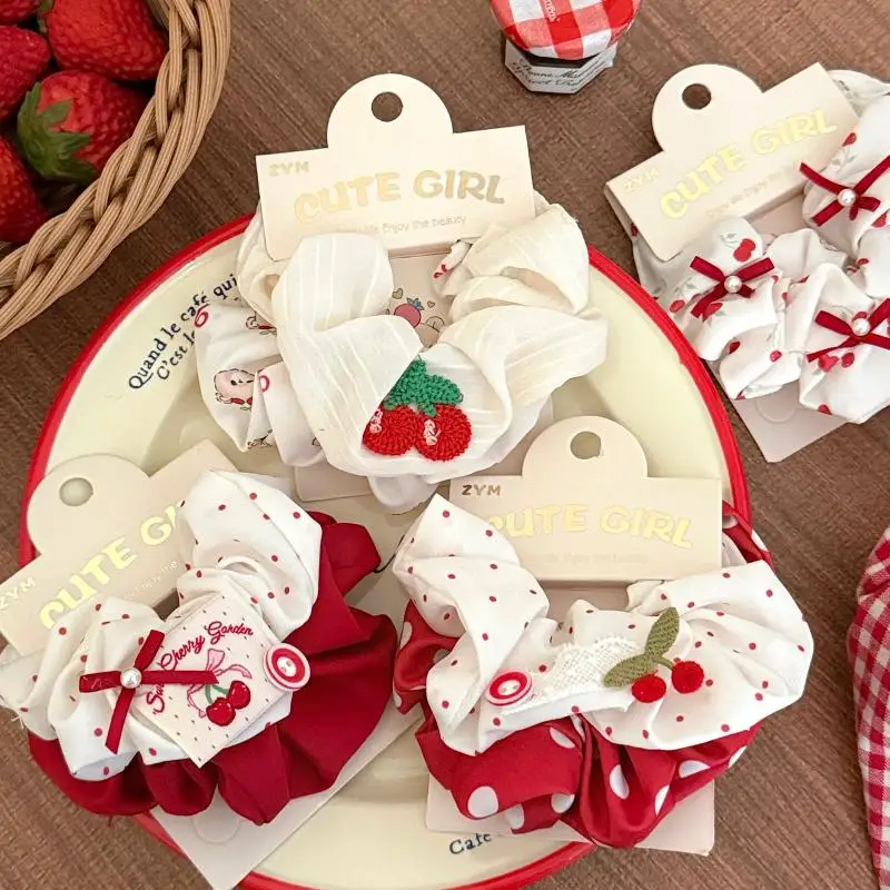 2 قطعة/المجموعة الأحمر الحلو تنوعا الكرز رباط شعر القوس الذيل الشعر حبل للنساء الفتيات موضة دائرة الشعر إكسسوارات الشعر