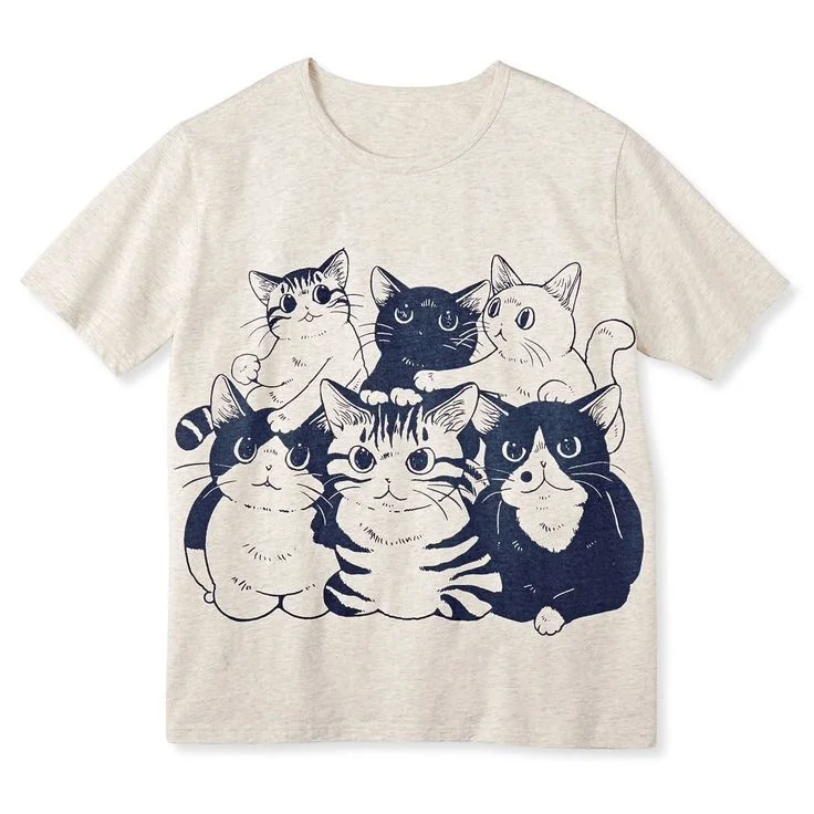 

Harajuku Graphic Tee Japanese Cartoon Cat Print Top Women Front and Back Pattern Women's Clothing Sales Kawaii T-shirt Y2k Tops