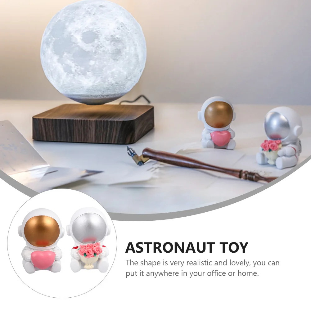 

2Pcs Mini Spaceman Statue Natural Material Creative Home Decor Resin Astronaut Sculpture for Office Collection