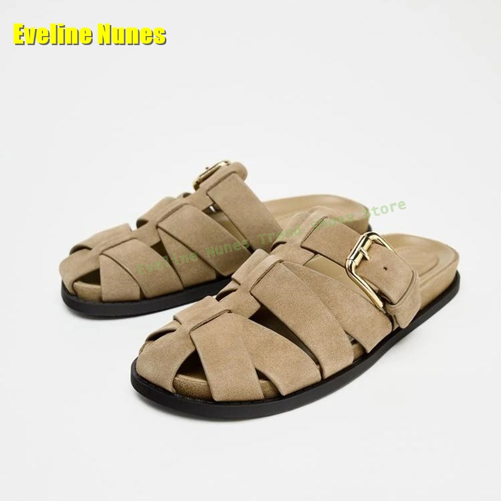 

Woven Cut Out Shallow Khaki Slippers 2025 New Arrivals Round Toe Flat with Retro Women Casual Mules Solid Slip On Concise Summer