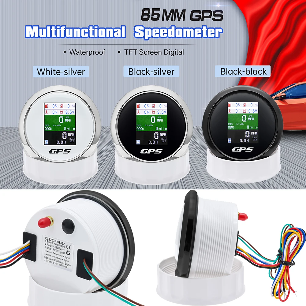 6 IN 1 Speedometer Odometer Water Temperature Fuel Level Gauge with GPS Antenna Digital Marine LCD Display Gps Speedometer