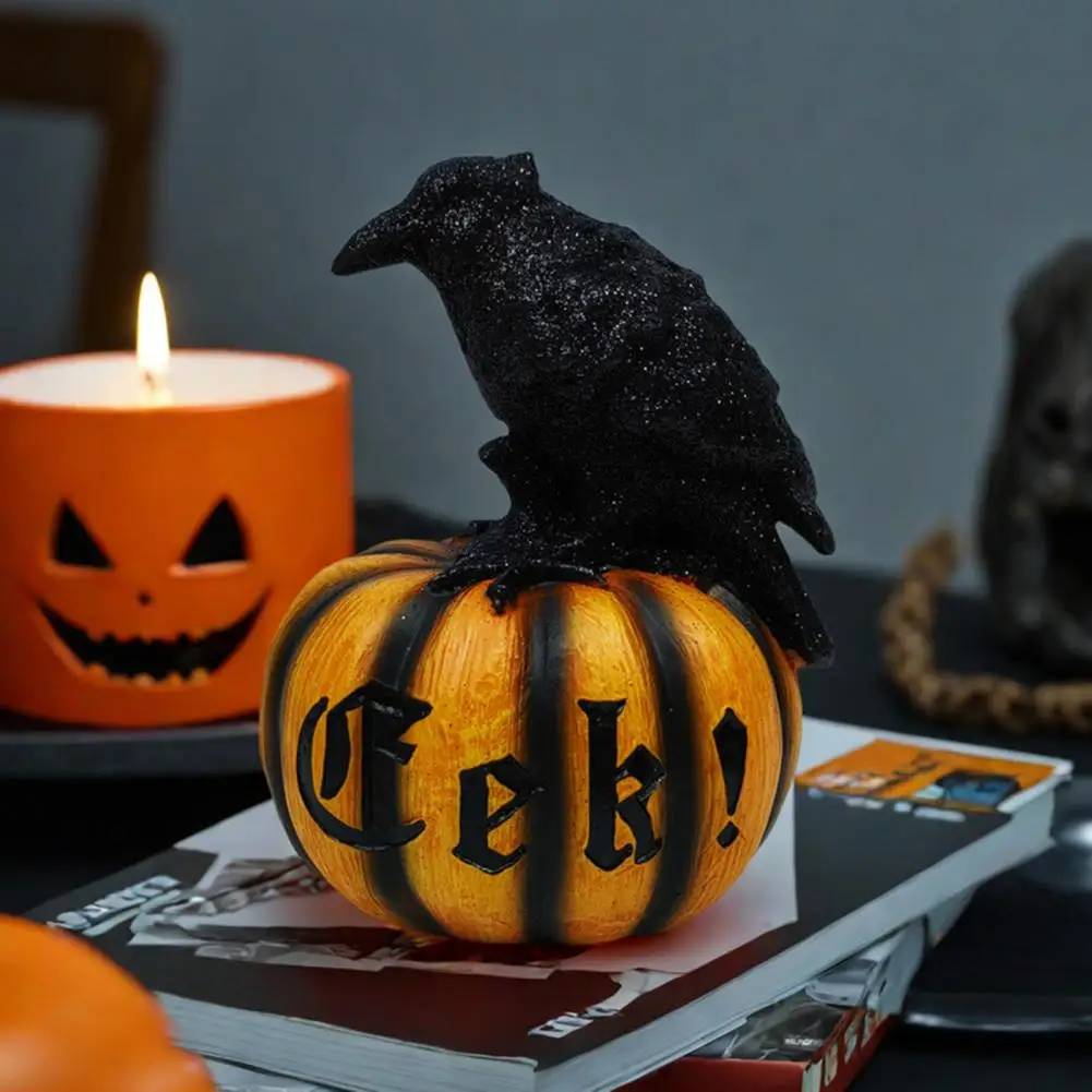 

Статуэтка призрака тыквы на Хэллоуин, статуэтка призрака тыквы на Хэллоуин с вороной, статуэтка из смолы для помещений