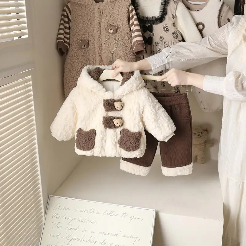 

Осенне-зимняя детская хлопковая стеганая куртка для мальчиков и девочек, пальто, хлопковые штаны, одежда для дома, утепленная теплая флисовая подкладка, кавайная детская одежда