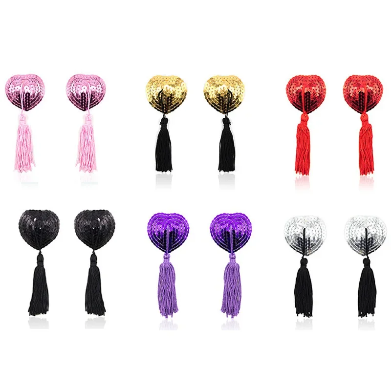 Autocollants auto-adhésifs en forme de cœur pour femmes et couples, couverture de seins, soutien-gorge, sexy, paillettes, gland, jouets sexuels