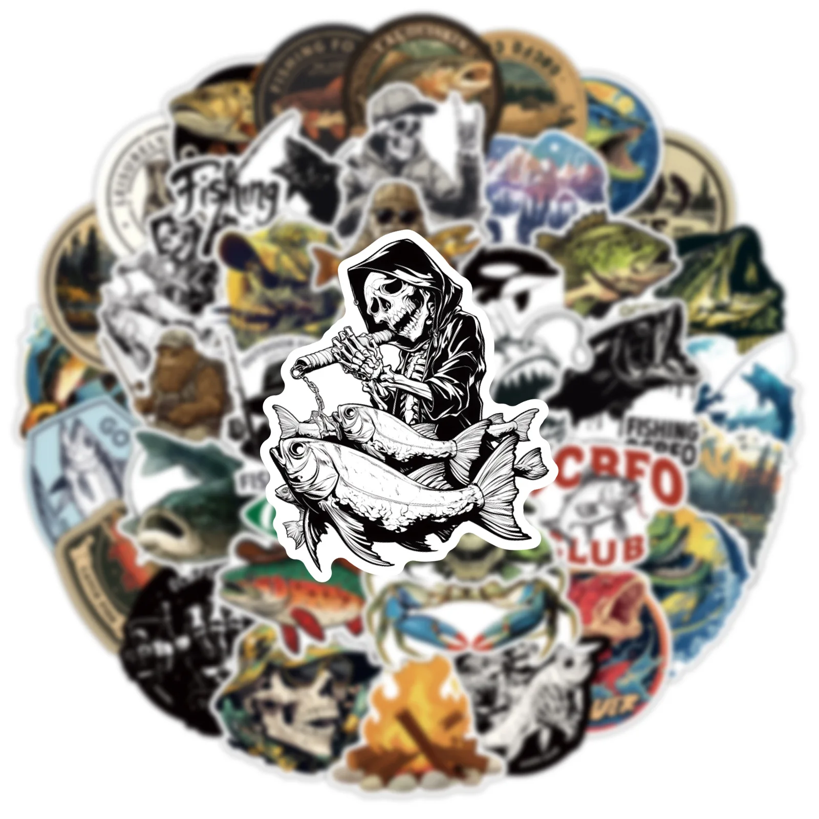 10/50 pezzi adesivi graffiti impermeabili freddi personalizzati da pesca decorazione valigia fai da te custodia per telefono notebook decalcomania tazza d'acqua