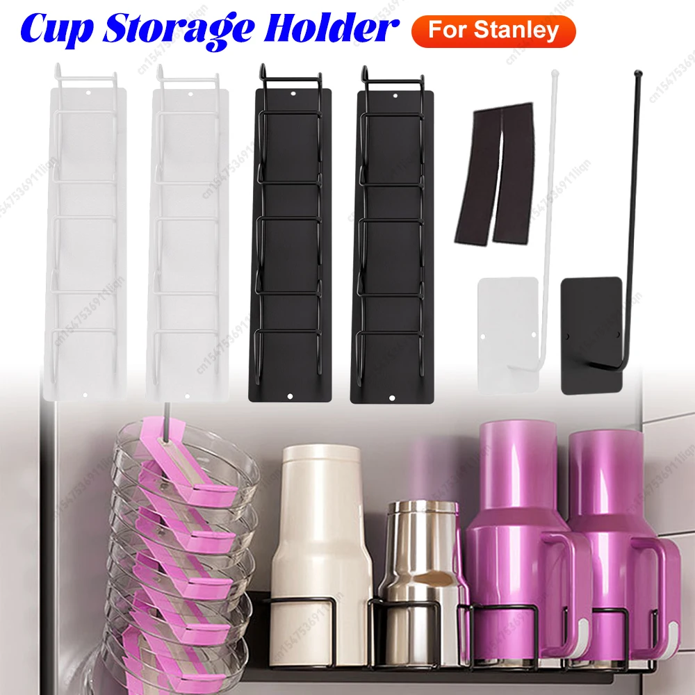 

Wall Mounted Cup Storage Rack With Hooks Magnetic Cup Storage Organizer Insulated Cup Water Bottle Holder for Stanley Tumbler