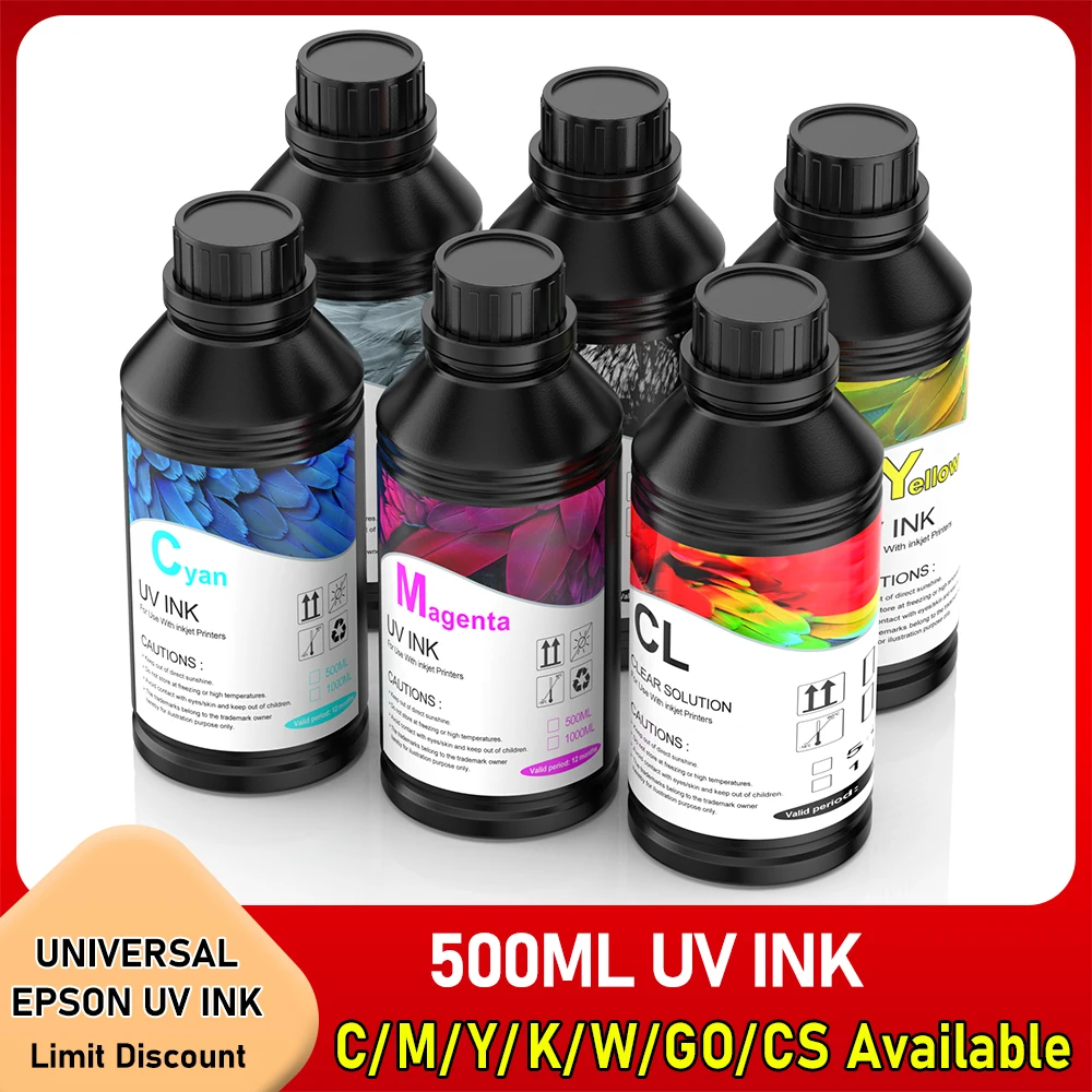 500ML LED UV Ink For DX4 DX5 DX6 DX7 DX10 TX800 XP600 Printhead For Epson R1390 L800 L1800 L805 All Epson Modified UV Printer