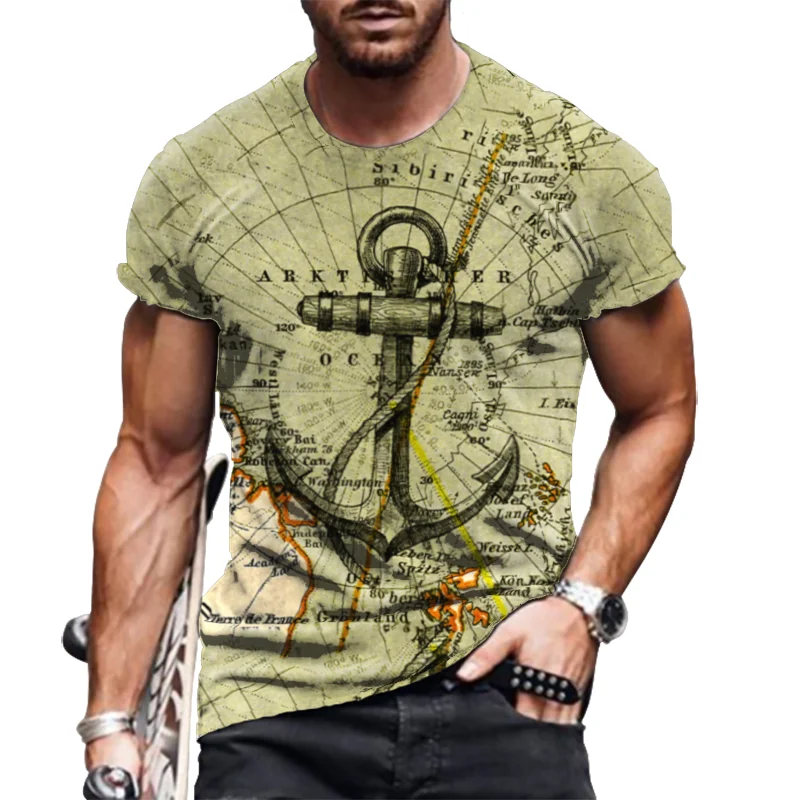 2022 Retro Flag Print Summer T-shirt For Men Fashion Short Sleeve Loose Sports Tshirt Breathable Top 6xl