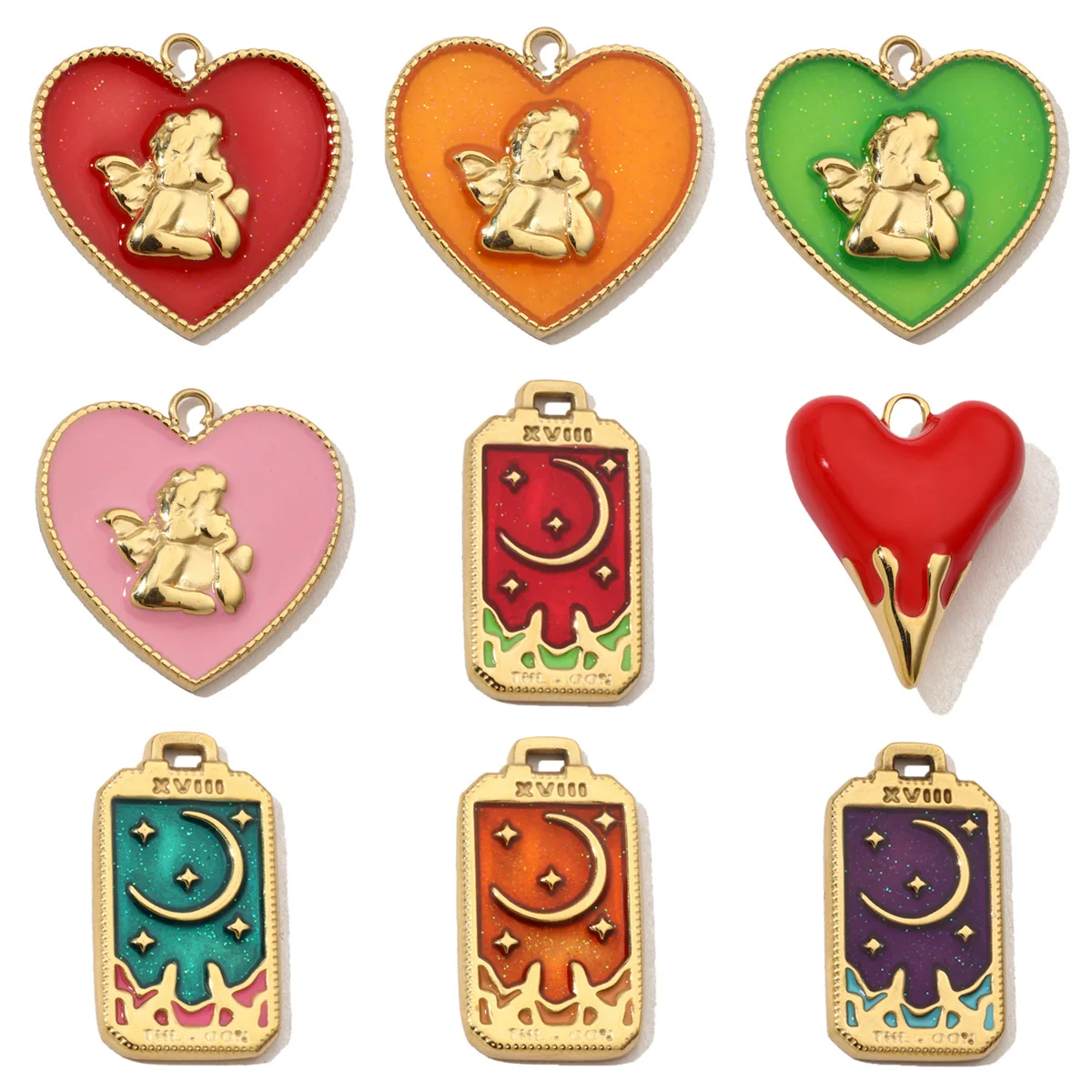 3pcs/Lot French Retro Heart Moon Stainless Steel Necklace Pendant Women Enamel Angel Bracelet Diy Charms Wholesale Love Jewelry