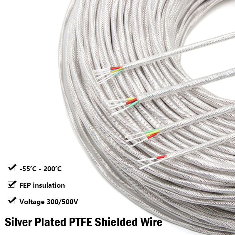 1/5/10M High Purity Silver Plated OFC PTFE Shielded Wire 2 3 4 6 Cores Hifi Audio DIY Amplifier Speaker Headphone Line Cable