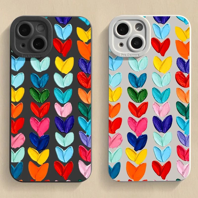 Oil Painting Love Silicone Phone Case For iPhone 11 12 13 14 15 Pro Max XS X XR 7 8 14 6Plus SE2020 Camera Lens Protection Cover