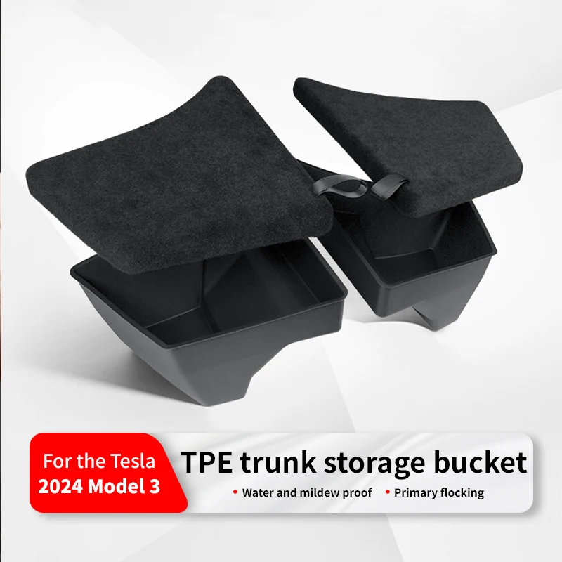 

Для Tesla 2024-2025 модели 3, ящик для хранения на задний багажник Highland, левый и правый угловой органайзер, аксессуары, флокированные крышки, TPE Cargos