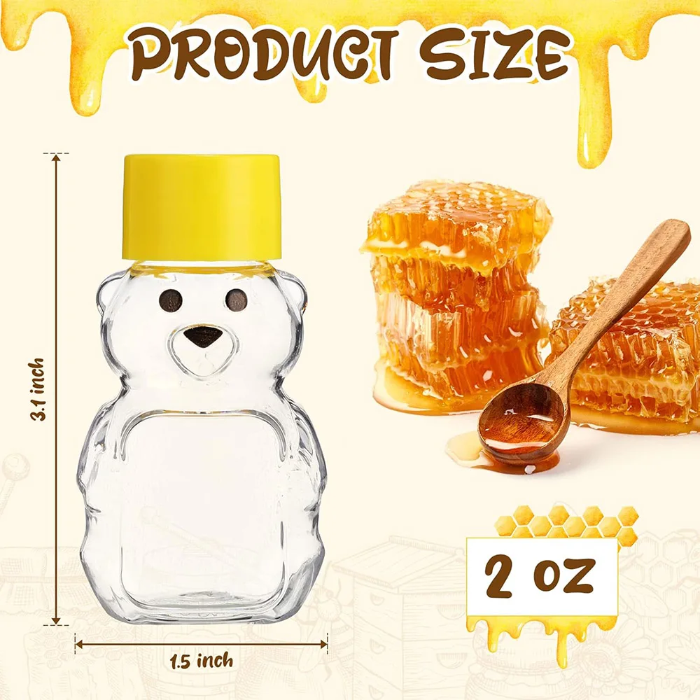 48PCS 2oz Plastic Honey Bear Clear Bottle Empty Honey Squeeze Bottle Shaped Honey Containers Cup Bear Honey Bottle Jars