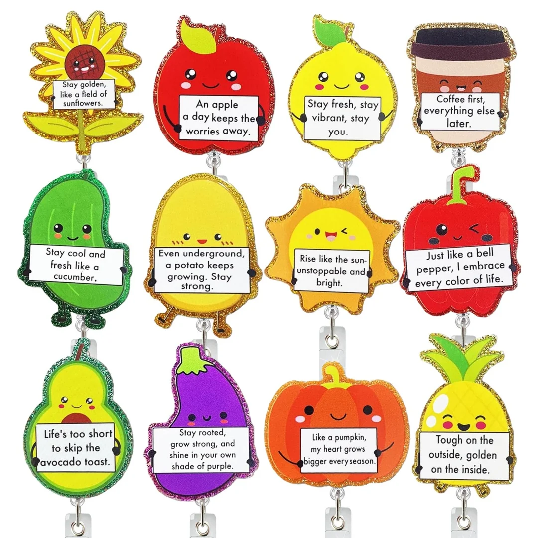 مضحك الفاكهة عبارات تحفيزية شارة بكرة البطاطس الإيجابية لطيف يقتبس ممرضة شارة أصحاب قابل للسحب اسم العلامة معرف حامل قصاصة #3