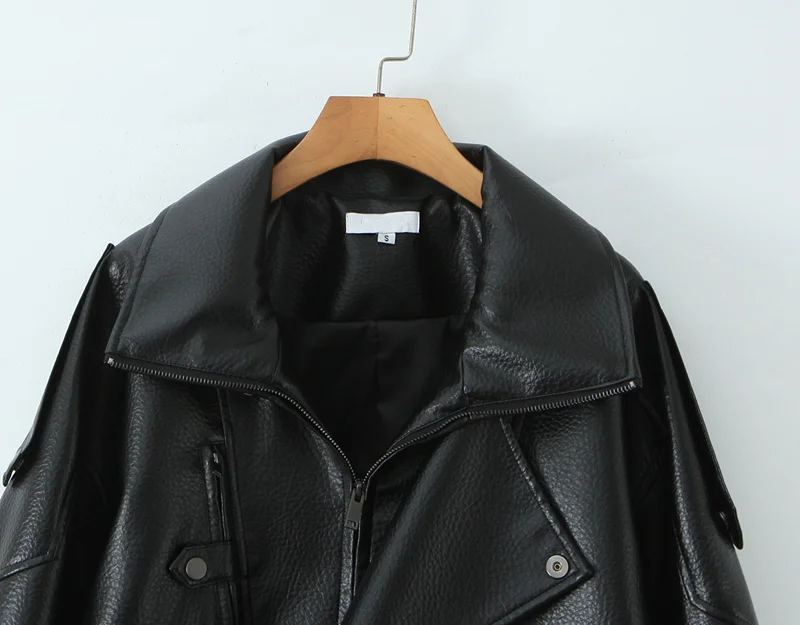 Maxdutti معطف الشتاء سترة نسائية ملابس امرأة Ins موضة مدون خمر دراجة نارية بولي Leather سترة جلدية النساء بلايز