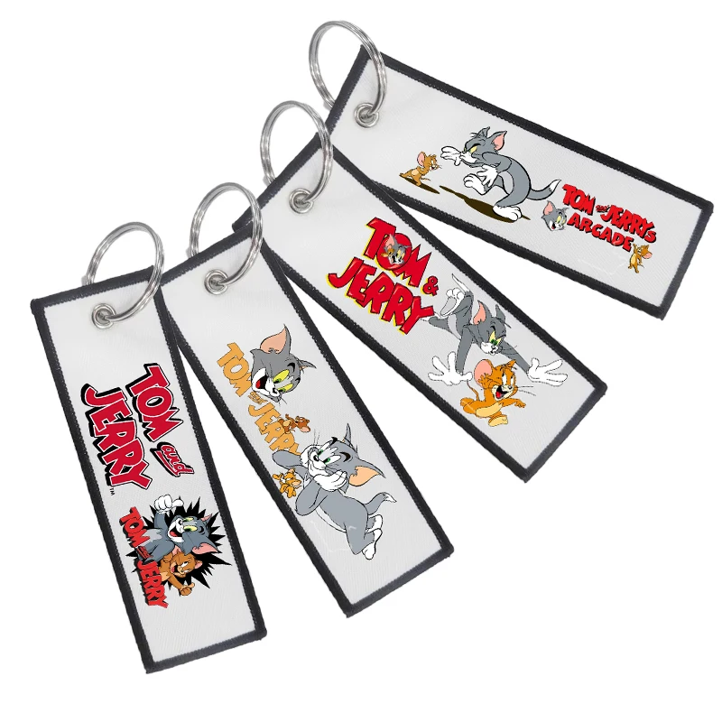 Tom und Jerry Serie Bestickte Schlüsselanhänger Jungen Mädchen Schlüsselanhänger Cartoon Anime Schlüsselanhänger für Motorrad Auto Schlüsselhalter Geburtstagsgeschenk